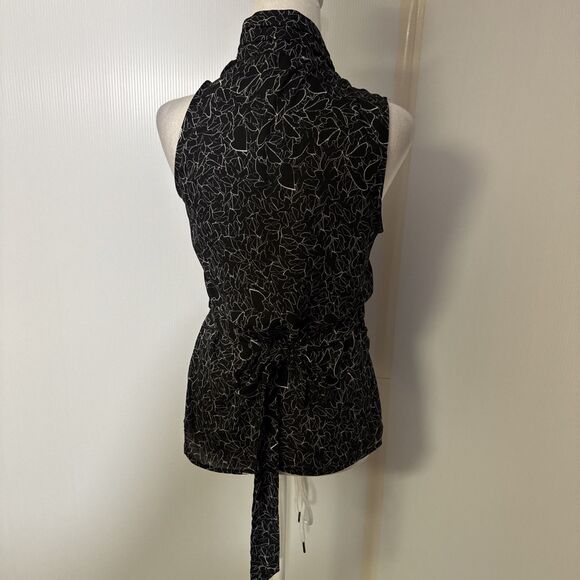 Trouve‎ Women V-Neck Wrap Top Collared XS Abstract Art Pattern Career Chiffon - Picture 3 of 9